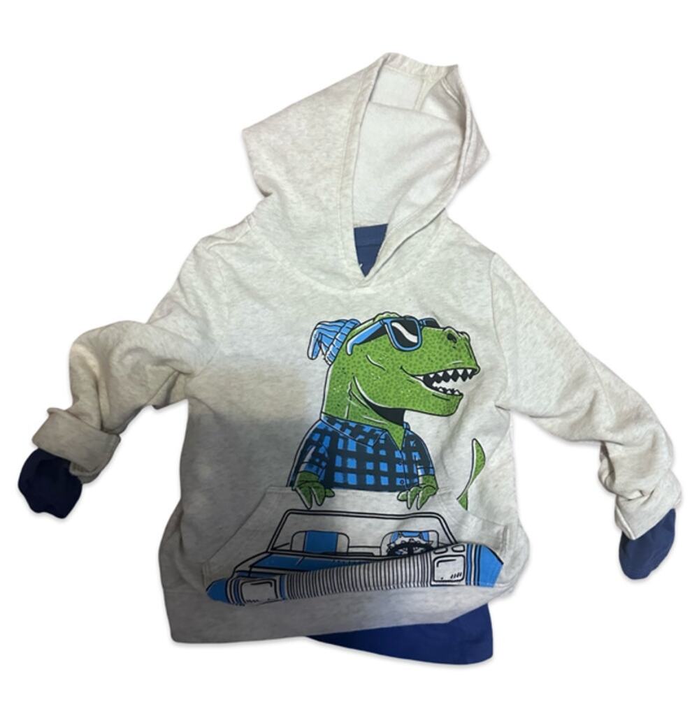 Old Navy t Size 5T Dinosaur Hoodie & Blue Shirt 2 Pc Set